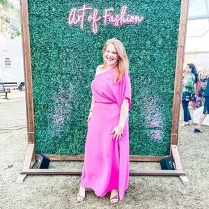 EESOME One Shoulder Fuchsia Maxi Dress Size M Pink Wedding Guest Party Dress